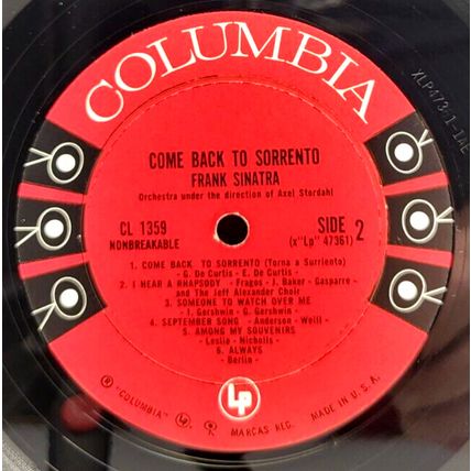Frank Sinatra - Come Back To Sorrento 1959 LP Vinyl Record Columbia Six Eye