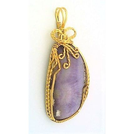 Purple Sagenite Agate Brass Wire Wrap Gemstone Pendant 55