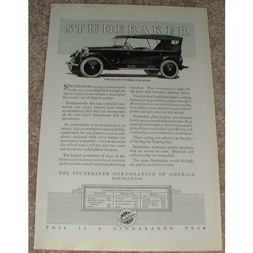 1923 Studebaker Big Six Touring Car Ad
