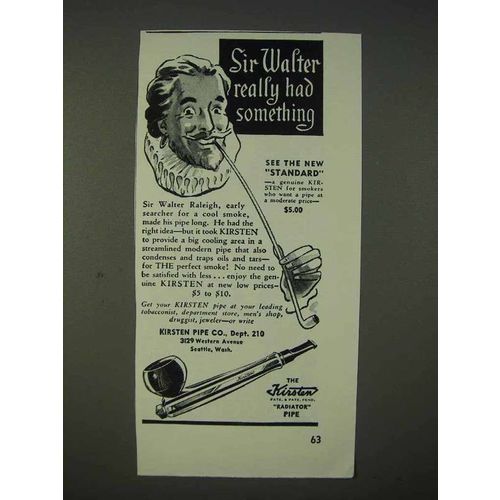 1940 Kirsten Standard Radiator Pipe Ad - Walter Raleigh