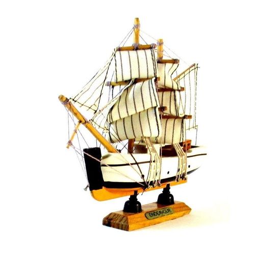 ENDEAVOUR SAILBOAT WHITE/ORANGE WOOD SAILBOAT, COLLECTOR'S MODEL