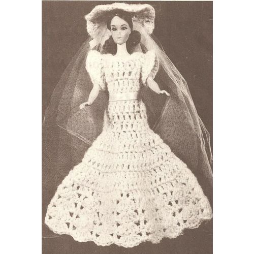 Crochet Doll Clothing Pattern Bridal Gown & Hat