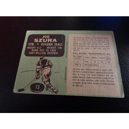 1970-71 O-Pee-Chee Card # 073 Joe Szura Very Good (3) California Golden Seals