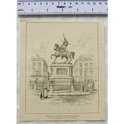 Vintage engraving: Statue of Godfrey de Bouillon, Brussels