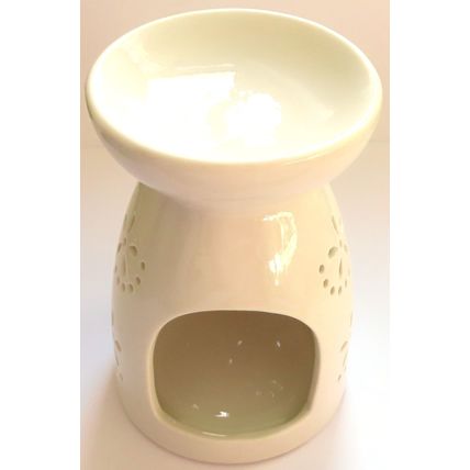 Cream Ceramic Oil Burner with Filagree Pattern 14 CM