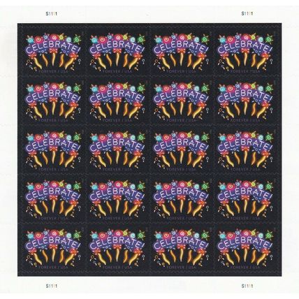 2015 Neon Celebrate Sheet of 20 Current Rate Postage Stamps Scott 5019