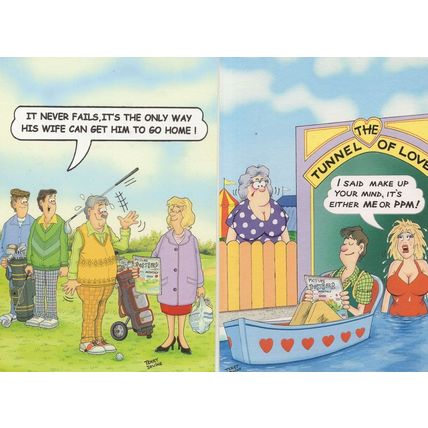 Golf Caddy Golfing Fairground Tunnel 2x Advertising Comic Postcard s