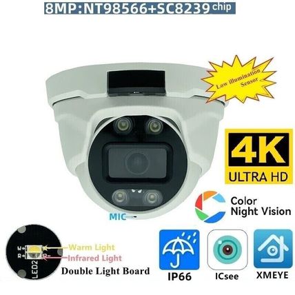 POE Camera Outdoor CCTV 4K 8MP IP Onvif AI Full Color Night Vision Double Light