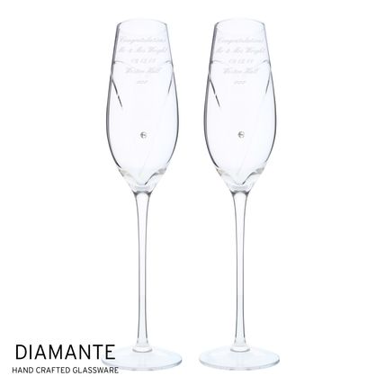 Flutes Diamante hand crafted Wine Glasses heart Wedding anniversary engagement