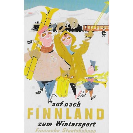 Auf Nach Finnland zum Wintersport. Finnische Staatsbanen.