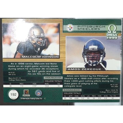 1999 Pacific Omega Johnson/Zereoue (Steelers) Rookie card #192