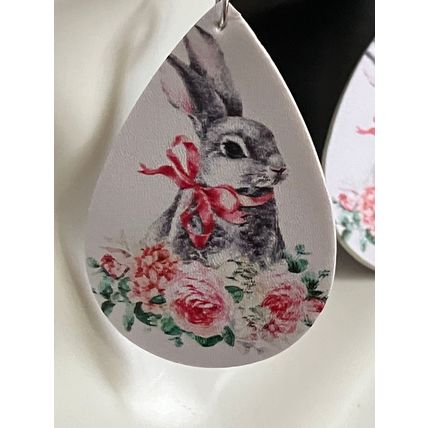 Earrings Farm Animal Bunnies with Flowers 2 Pair #753