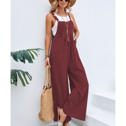 Women Long Bib Pants Overalls Casual Loose Rompers Jumpsuits With Pockets