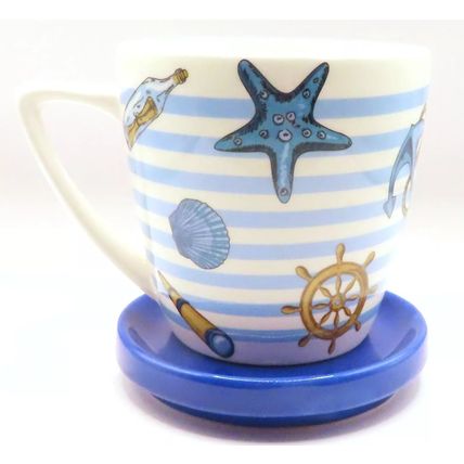 Beach Theme Mug Fine China Blue & White Stripes 9 CM Tableware Ceramic Gift