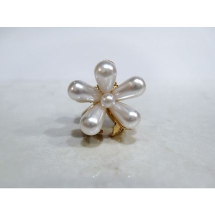 Small mini gold flower metal hair claw clip with faux pearls