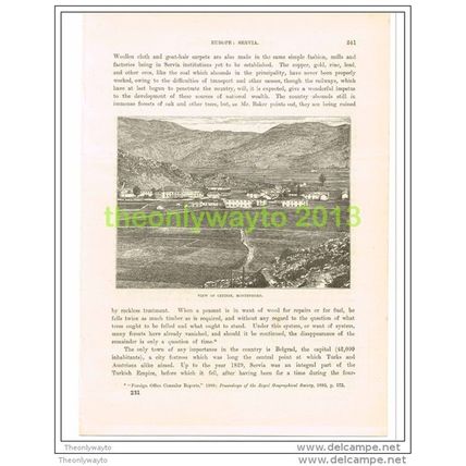 VIEW OF CETINJE, MONTENEGRO, Book Illustration c1890