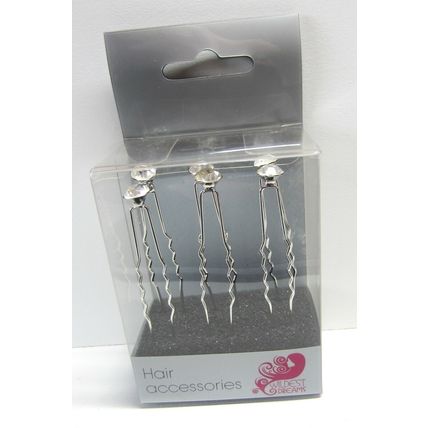 Wildest Dreams Plain Classic Crystal Hair Pin Ladies Womens Bridal Prom Box of 6