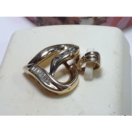 Natural Rd/Bag Diamond .20ctw Freeform Open Heart 10Kt Yellow Gold Pendant#20100