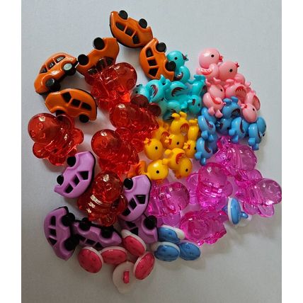 50 Shank Buttons 10 Designs with 5 of Each Design Animals, Cars Ducks etc
