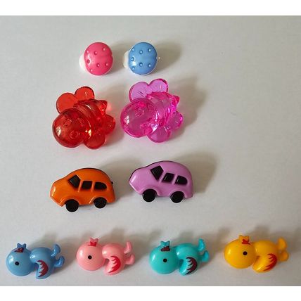 50 Shank Buttons 10 Designs with 5 of Each Design Animals, Cars Ducks etc