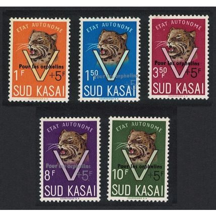 South Kasai Leopard 5v 'Pour les orphelins' Ovpt 1961 MNH SG#1-5