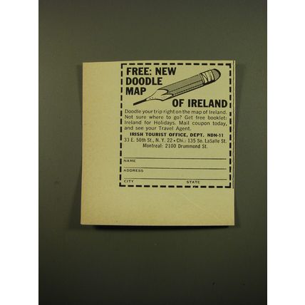 1961 Irish Tourist Office Advertisement - Doodle Map of Ireland