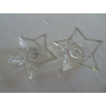 Candle Holders - Vintage 5-point Star-Shaped Clear Glass Taper Candle - Set Of 2