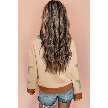 Parchment Star Patchwork Exposed Seam Oversized Sweatshirt