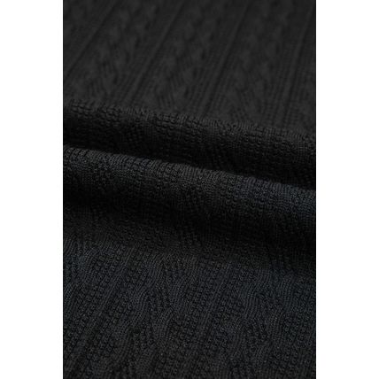 Black Textured Knit Side Pockets Open Front Cardigan