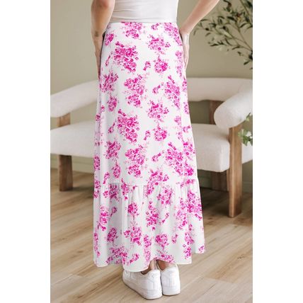 Rose Boho Floral High Waist Ruffle Split Maxi Skirt
