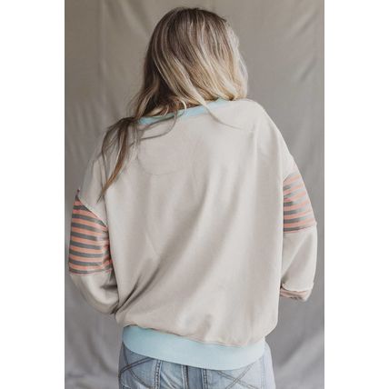 Jet Stream Striped Colorblock Patchwork Drop Shoulder Sweatshirt