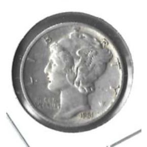 1931 US Silver Mercury Dime AU