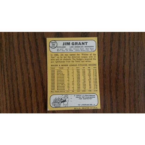 1968 Topps Card # 398 Jim Grant Very Good-Excellent (4) Los Angeles Dodgers