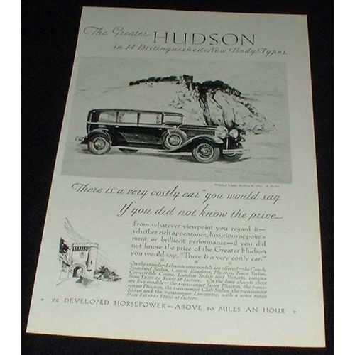 1929 Hudson Car Ad, Very Costly Car, NICE!!!