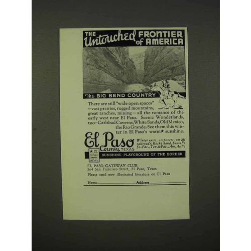 1936 El Paso Texas Tourism Ad - Untouched Frontier