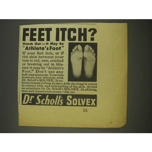 1936 Dr. Scholl's Solvex Ad - Feet Itch?