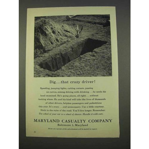 1955 Maryland Casualty Company Ad - Dig Crazy Driver