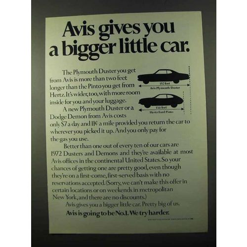 1971 Avis Rent-a-Car Ad - Gives You Bigger Little Car
