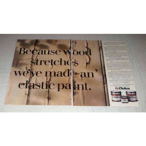 1986 ICI Dulux Paint Ad - Wood Stretches Elastic Paint