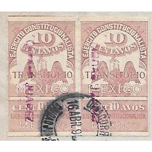 Mexico #350a Rouletted Pair 1916 Chiguagua to Chihuahua, Juarez Overprint