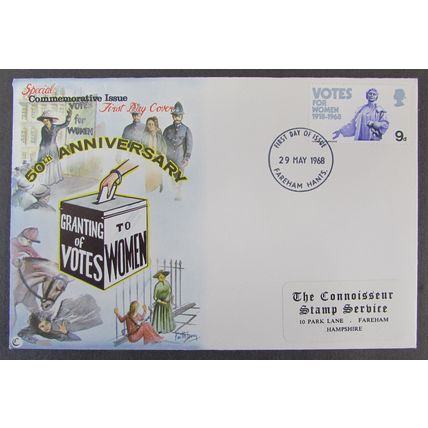 CONNOISSEUR - VOTES FOR WOMEN 9d FIRST DAY COVER 1968