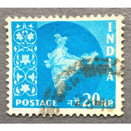India. 1957 Map of India. SG 408. 20np Blue