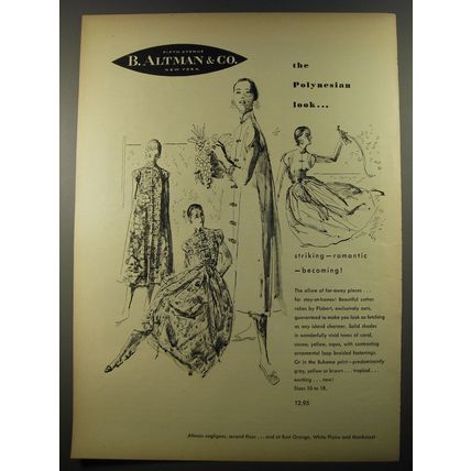 1954 B. Altman Robes By Flobert Ad - The polynesian look