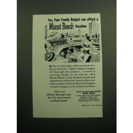 1949 Miami Beach Florida Ad - Yes, your family budget can afford Miami Beach