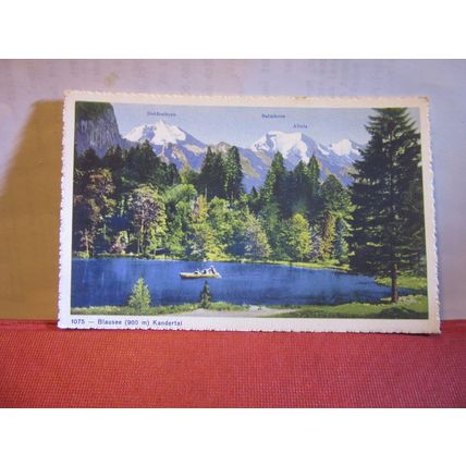 BLAUSEE LAKE, KANDERTAL, SWITZERLAND unused vintage postcard dated 1937 #