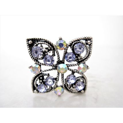 Small silver flower butterfly crystal hair pin clip barrette