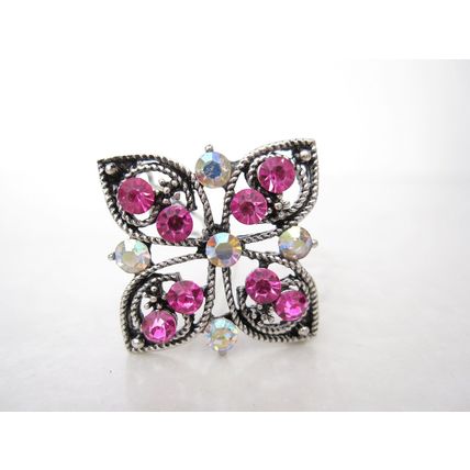 Small silver flower butterfly crystal hair pin clip barrette