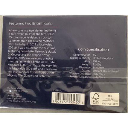 2013 Britannia £50 Silver Coin. BUNC