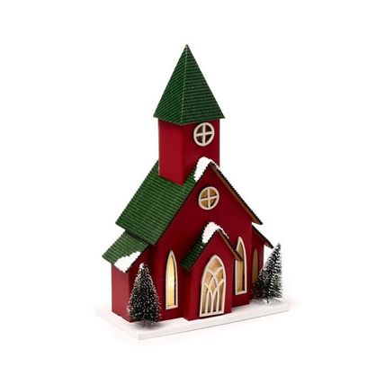 Church LED Christmas Decoration Green Roof & Red Walls 25 CM Gift Festive