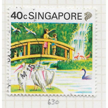 SINGAPORE 1990 TOURISM SIGHTS 40c USED BIRD PARK BRIDGE WATER FOWL WATERFALL